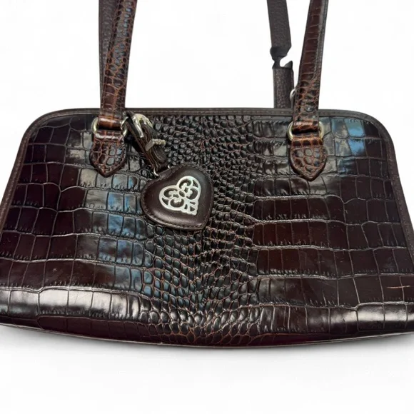 Brighton Pebbled Leather Croco Embossed Shoulder Bag Purse Handbag - Picture 2 of 11